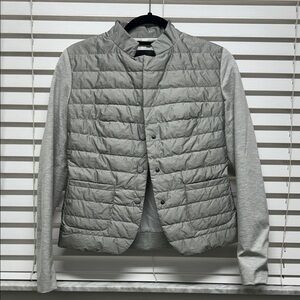 Fabiana Filippi Light Gray Quilted Puffer Jacket with Knit Sleeves